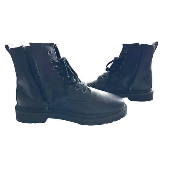 Steve Madden Cole Black Leather Lace-Up Combat Boots Side Zipper Size 10 - Picture 4 of 8